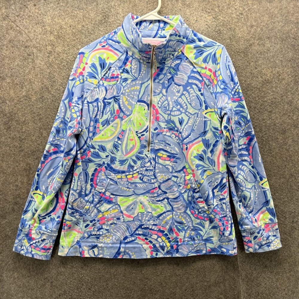 Lilly Pulitzer Sweatshirt Womens Medium Multicolor Floral 1/2 Zip Terry Pullover